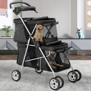 Dog Stroller 4 Wheels Double Layer Pet Strollers