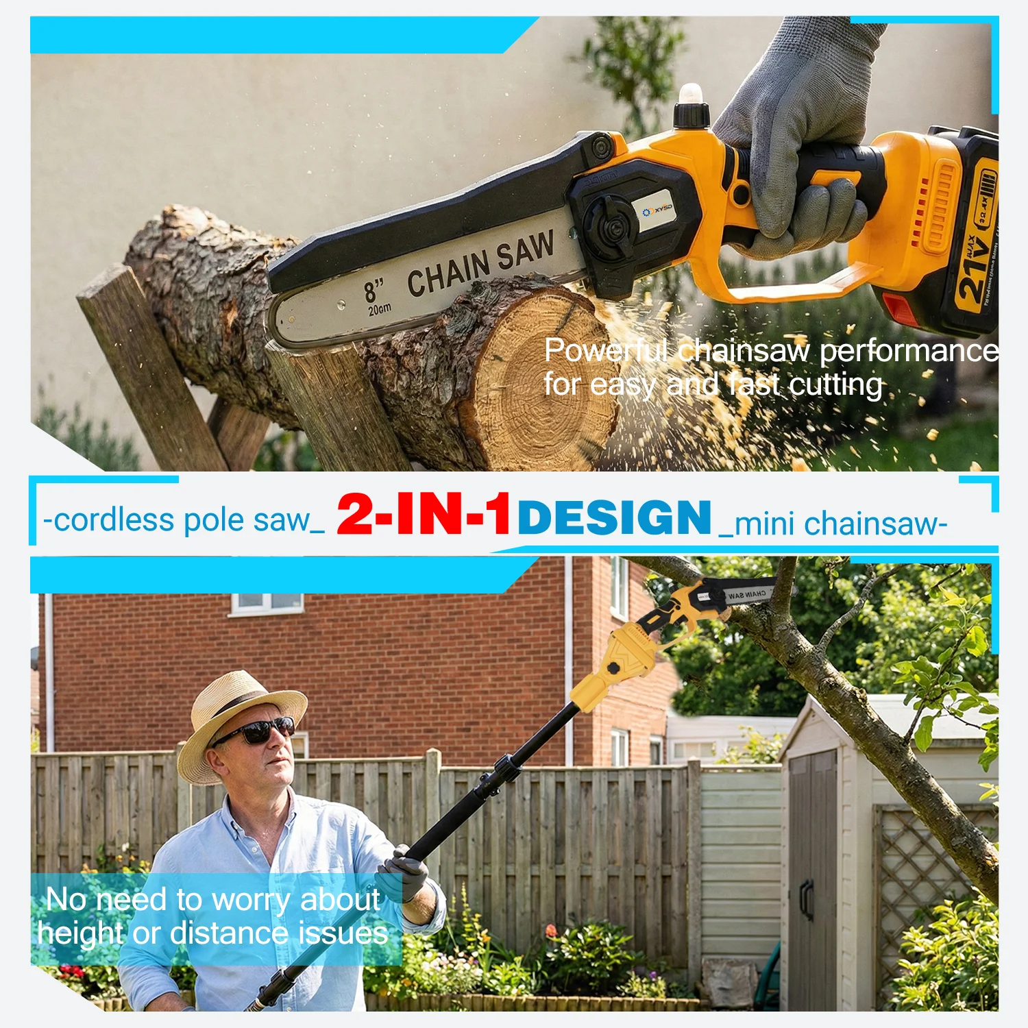 2-in-1 Electric Pole Saws, 6"&8"Cordless Power Saw - Image 3