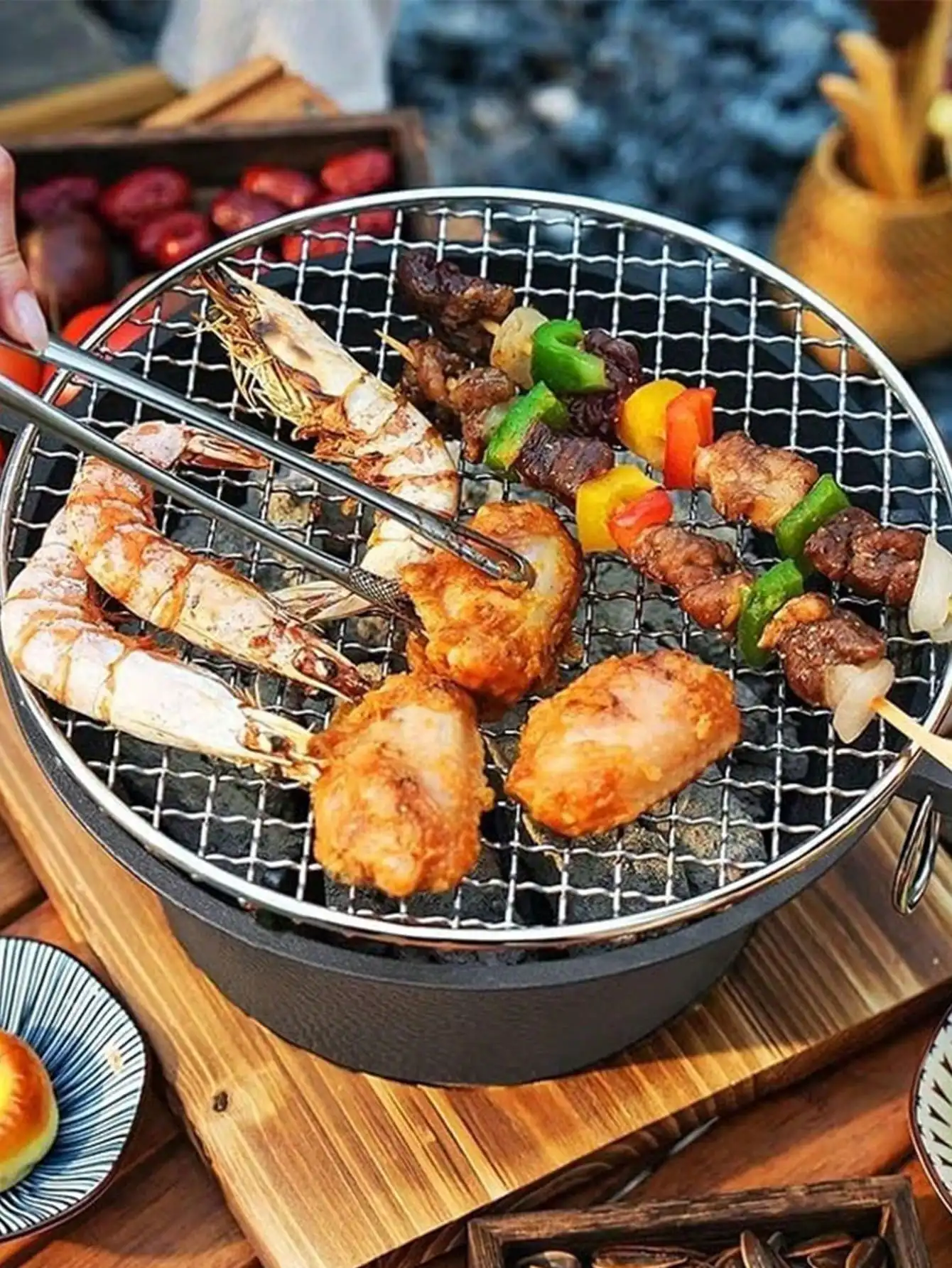 Cast Iron Charcoal Burner Complete BBQ Grill  Home Garden Holiday Gift - Image 1